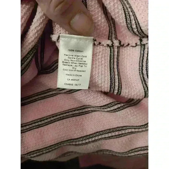 TALBOTS (M) Women's Pink/Black Stripe Pullover Knit Sweater Bell 3/4 Sleeve - Picture 6 of 6
